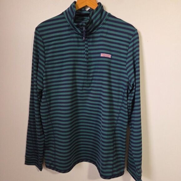 LIKE NEW VINEYARD VINES BLUE/ GREEN THE SHEP LONGSLEEVES MOCK NECK TOP SIZE L - Picture 2 of 16